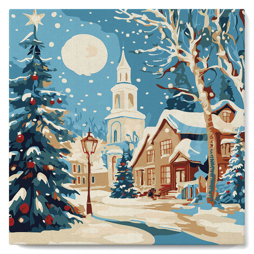 Mini Schilderen op Nummer met Frame - Besneeuwde kerststraat
