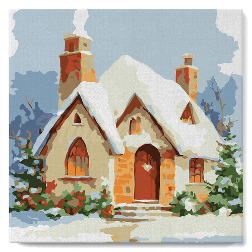 Mini Schilderen op Nummer met Frame - Bakstenen huis in de winter