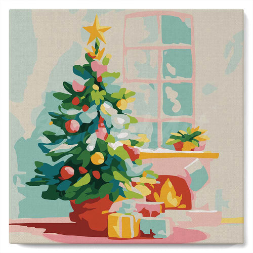Mini Schilderen op Nummer met Frame - Kerstboom en open haard