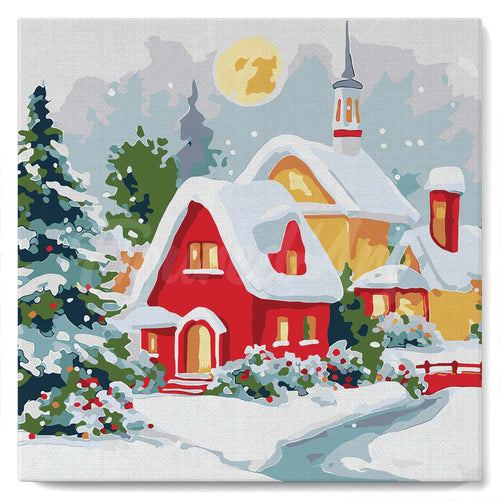 Mini Schilderen op Nummer met Frame - Rood huis in de winter