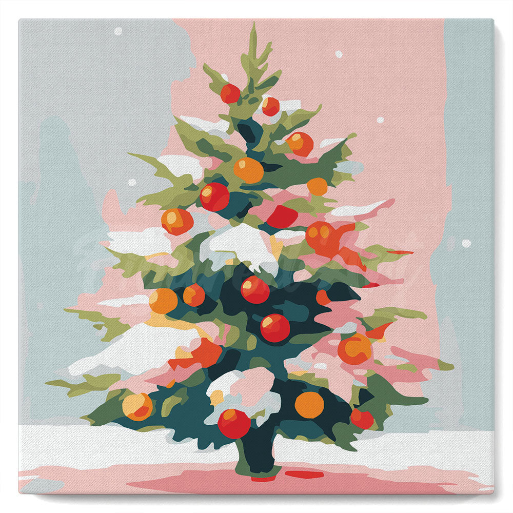 Mini Schilderen op Nummer met Frame - Besneeuwde kerstboom