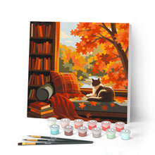 Afbeelding in Gallery-weergave laden, Mini Schilderen op Nummer met Frame - Herfstzicht van de kat