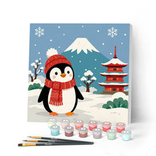 Afbeelding in Gallery-weergave laden, Mini Schilderen op Nummer met Frame - Pinguïn bij de berg Fuji