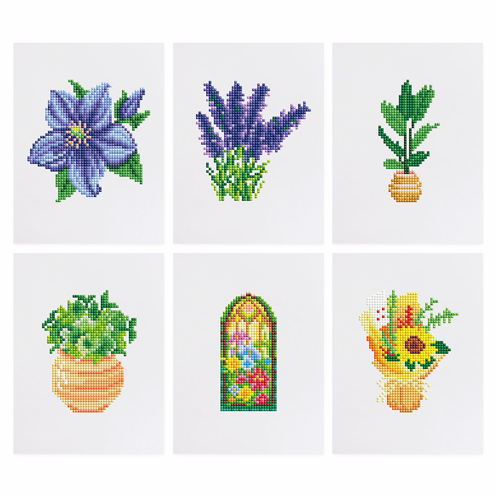 Mini Diamond Painting 15x20cm (6 stuks) - Bloemen en Planten in Pot