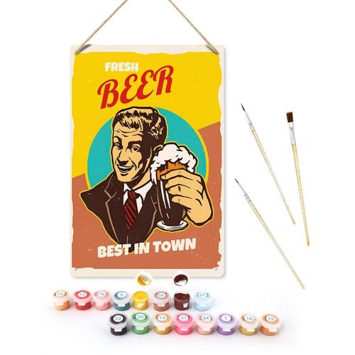 Schilderen op Nummer Metalen Poster - Vers Bier Kerel Figured'Art