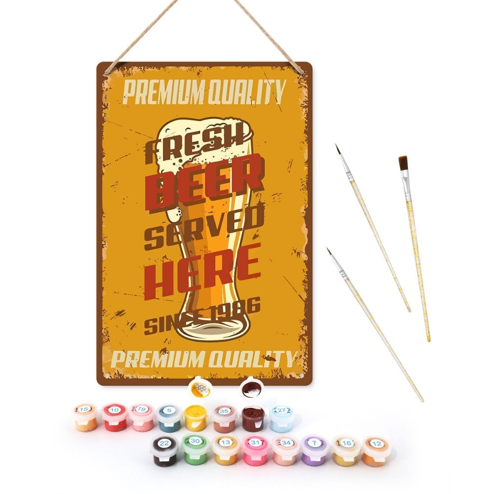 Schilderen op Nummer Metalen Poster - Vers Bier Hier Geserveerd Figured'Art