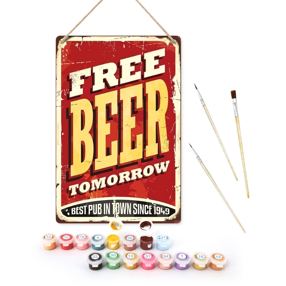 Schilderen op Nummer Metalen Poster - Gratis Bier Morgen Figured'Art