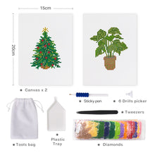 Afbeelding in Gallery-weergave laden, Mini Diamond Painting 15x20cm (2 stuks) - Kerstboom en Potplant