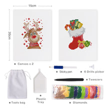 Afbeelding in Gallery-weergave laden, Mini Diamond Painting 15x20cm (2 stuks) - Kerstsok en Rendier