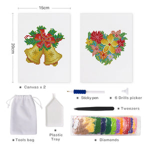 Mini Diamond Painting 15x20cm (2 stuks) - Kerstklokken en Boeketten
