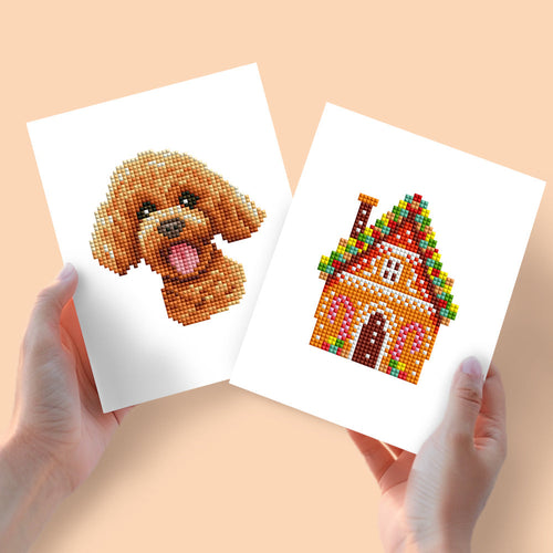Mini Diamond Painting 15x20cm (2 stuks) - Dromen van Puppy en Cottage