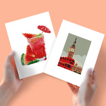 Afbeelding in Gallery-weergave laden, Mini Diamond Painting 15x20cm (2 stuks) - Dranken en Dubbeldekkerbus