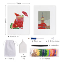 Afbeelding in Gallery-weergave laden, Mini Diamond Painting 15x20cm (2 stuks) - Dranken en Dubbeldekkerbus