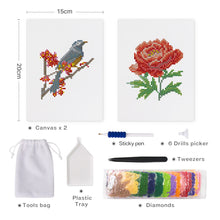 Afbeelding in Gallery-weergave laden, Mini Diamond Painting 15x20cm (2 stuks) - Vogel en Roos