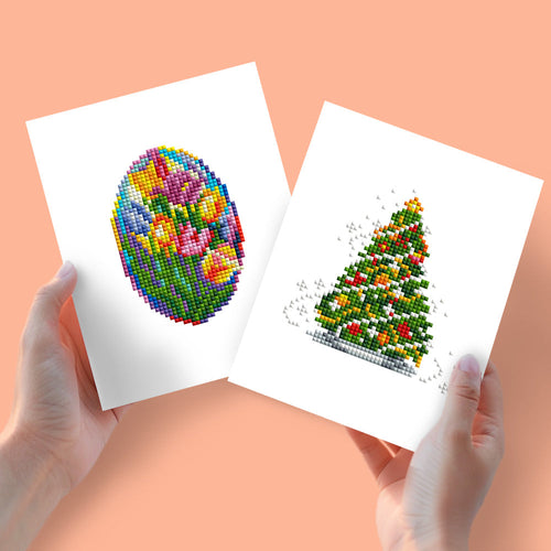 Mini Diamond Painting 15x20cm (2 stuks) - Paaseieren en Kerstbomen