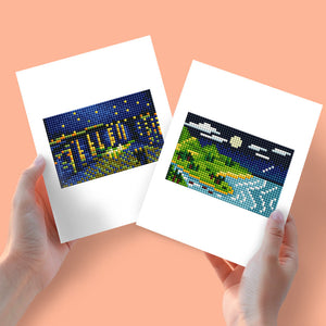 Mini Diamond Painting 15x20cm (2 stuks) - Landschappen van Dag en Nacht