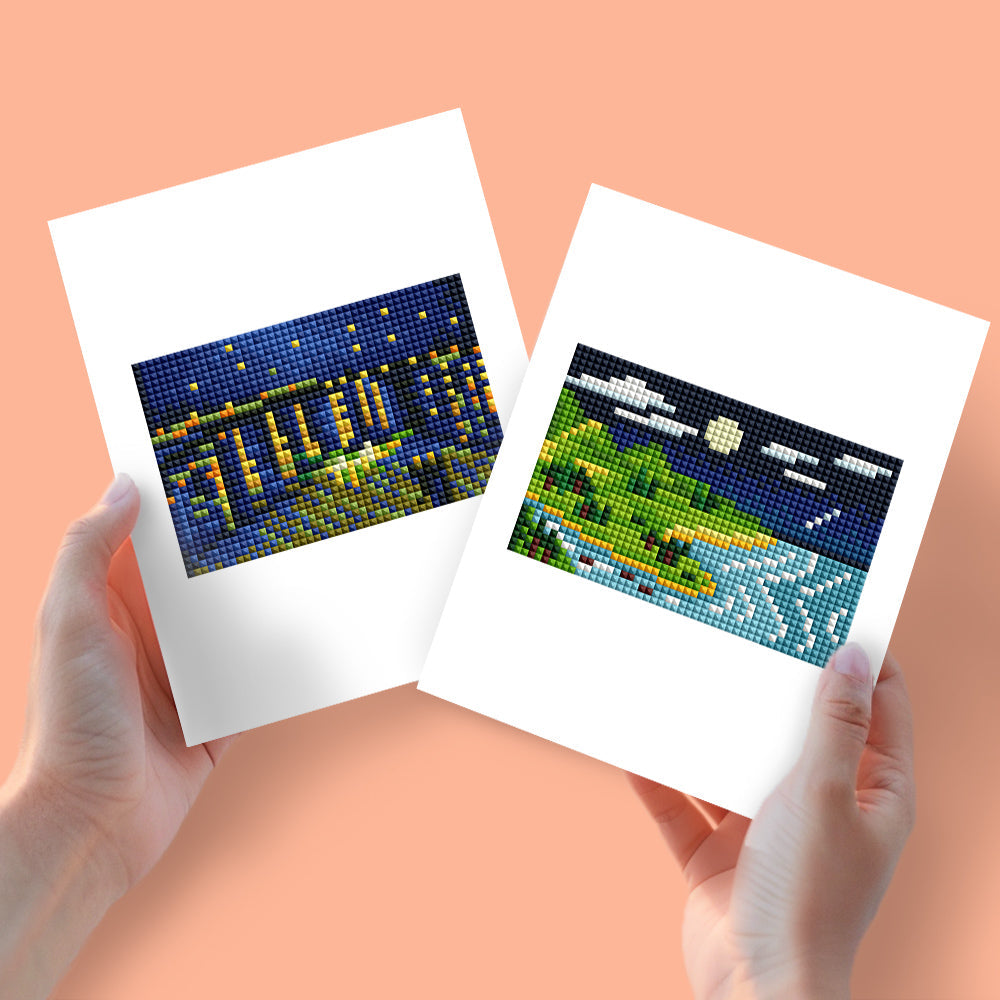 Mini Diamond Painting 15x20cm (2 stuks) - Landschappen van Dag en Nacht
