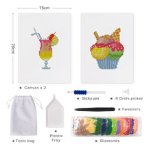Afbeelding in Gallery-weergave laden, Mini Diamond Painting 15x20cm (2 stuks) - Cocktail en Cupcake