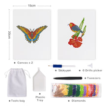 Afbeelding in Gallery-weergave laden, Mini Diamond Painting 15x20cm (2 stuks) - Vlinder en Vogel