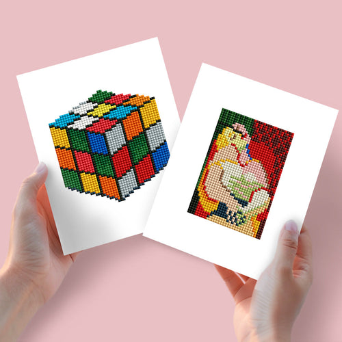Mini Diamond Painting 15x20cm (2 stuks) - Rubik's Kubus en Klassieke Schilderij