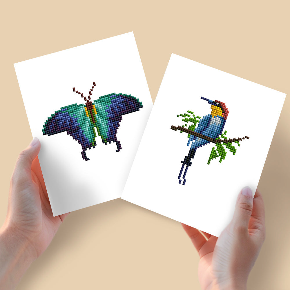 Mini Diamond Painting 15x20cm (2 stuks) - Design Vlinder en Vogel