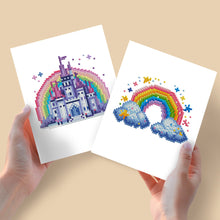 Afbeelding in Gallery-weergave laden, Mini Diamond Painting 15x20cm (2 stuks) - Kasteel en Regenboog