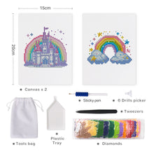 Afbeelding in Gallery-weergave laden, Mini Diamond Painting 15x20cm (2 stuks) - Kasteel en Regenboog