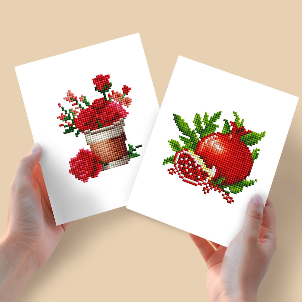 Mini Diamond Painting 15x20cm (2 stuks) - Koffie en Granaatappel