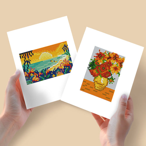 Mini Diamond Painting 15x20cm (2 stuks) - Zonsondergang en Bloemen