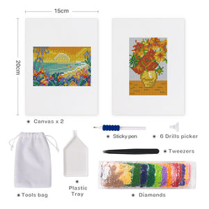 Mini Diamond Painting 15x20cm (2 stuks) - Zonsondergang en Bloemen