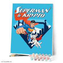 Afbeelding in Gallery-weergave laden, Schilderen op Nummer - Superman &amp; Krypto met skyline 1