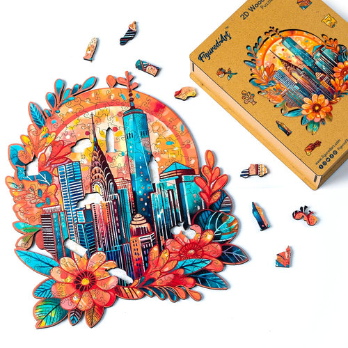 Houten Puzzel volwassenen - Bloemen Stadslandschap