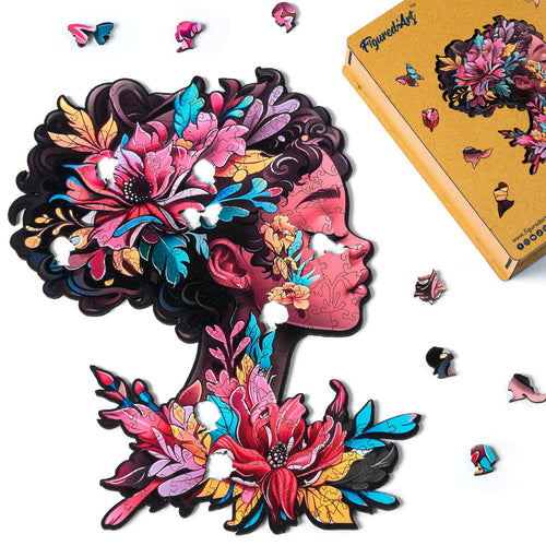 Houten Puzzel volwassenen - Bloemenportret van een Vrouw