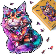 Afbeelding in Gallery-weergave laden, Houten Puzzel volwassenen - Kleurrijke Kat met Edelsteen