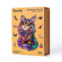 Afbeelding in Gallery-weergave laden, Houten Puzzel volwassenen - Kleurrijke Kat met Edelsteen
