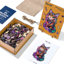 Afbeelding in Gallery-weergave laden, Houten Puzzel volwassenen - Kleurrijke Kat met Edelsteen