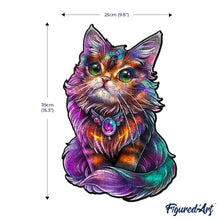 Afbeelding in Gallery-weergave laden, Houten Puzzel volwassenen - Kleurrijke Kat met Edelsteen