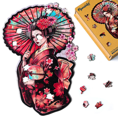 Houten Puzzel volwassenen - Geisha en Paraplu