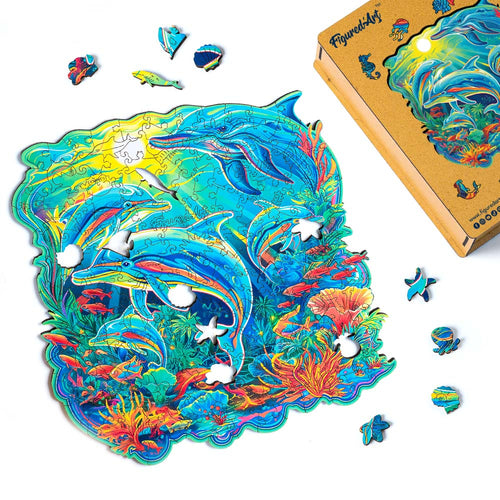 Houten Puzzel volwassenen - Dolfijnen en Koraalrif