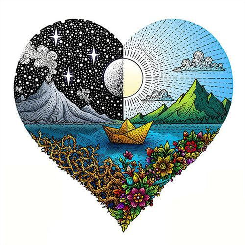 Houten Puzzel - Nacht en Dag Hart