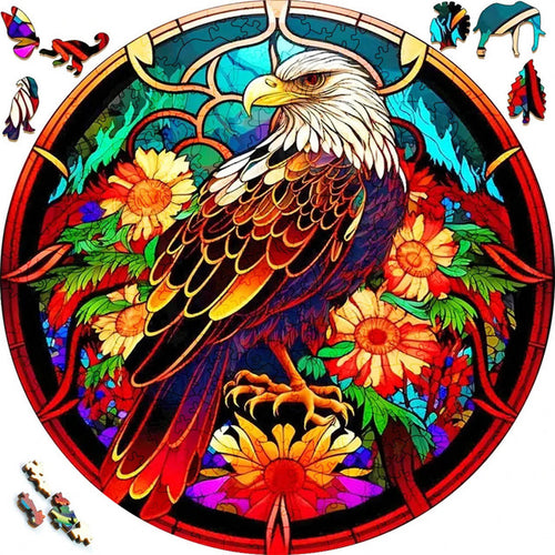 Houten Puzzel - Adelaar en Bloemen