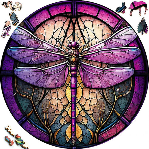 Houten Puzzel - Paarse Libel