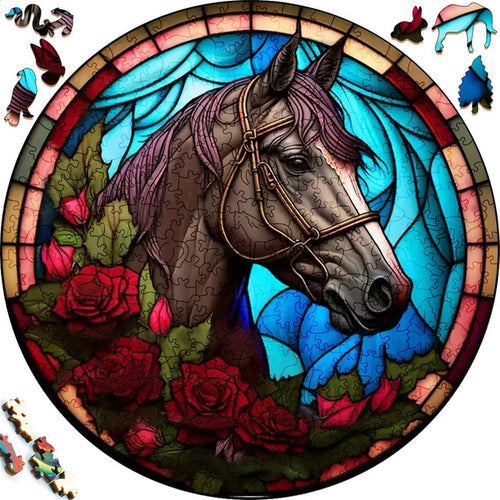 Houten Puzzel - Paard en Rozenstruik