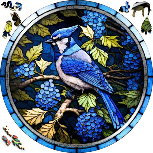 Houten Puzzel - Blauwe Gaai en Bessen