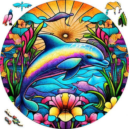 Houten Puzzel - Regenboogdolfijn