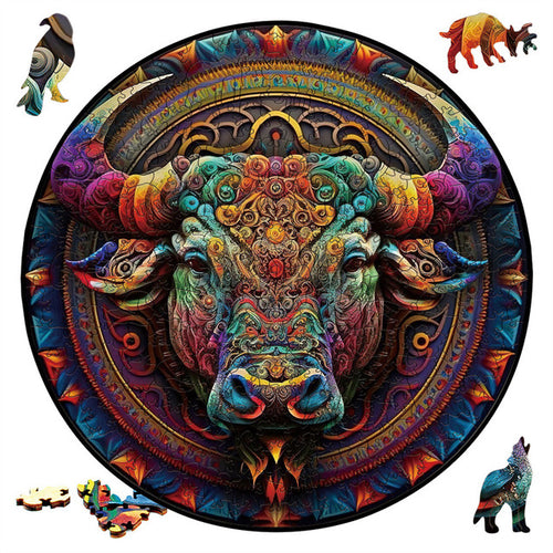 Houten Puzzel - Kleurrijke Stier