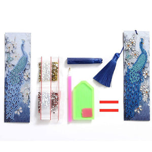 Boekmark Diamond Painting Blauwe Pauw