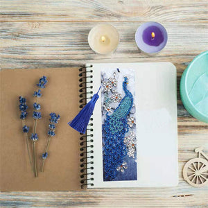 Boekmark Diamond Painting Blauwe Pauw