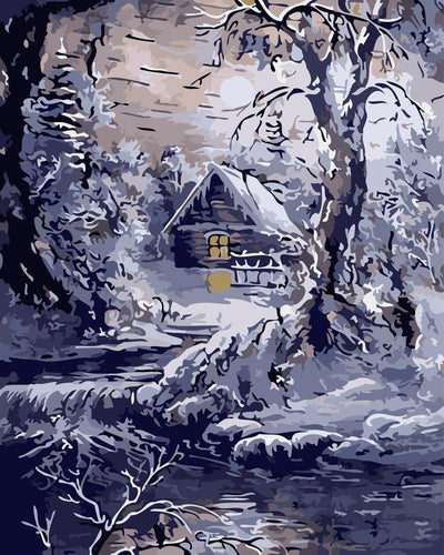 Schilderen op Nummer - Huis en rivier in de winter