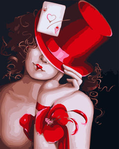 Schilderen op Nummer - Sexy vrouw met rode hoed en kaart